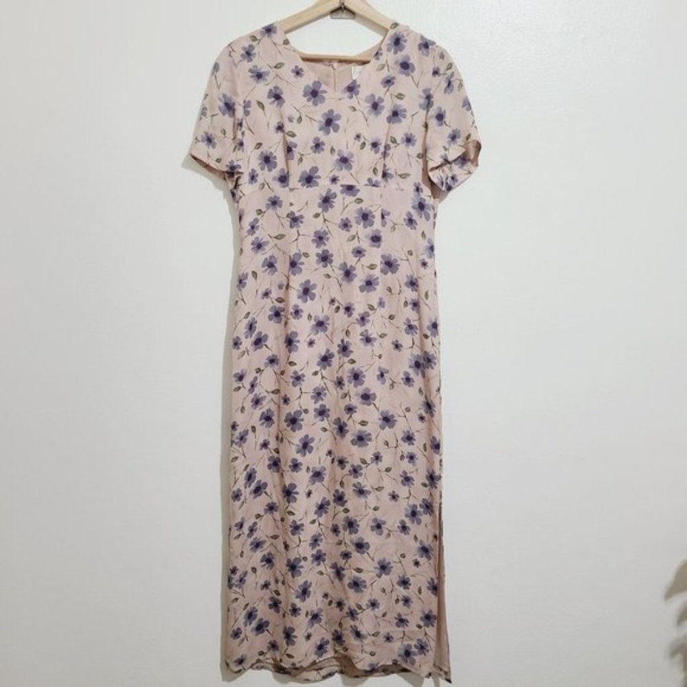 Vintage Casual Corners 100% Silk Floral Flower Blush Dress Women's Size 8